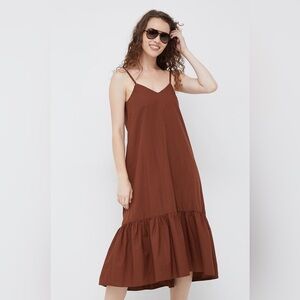 Sisley Chocolate Brown Spaghetti Strap Longline Dress w/Ruffle Hem